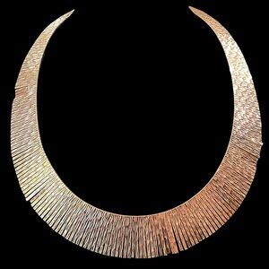 Bronze Gold Tone Italy Egyptian Revival Cleopatra Articulated Fringe Necklace